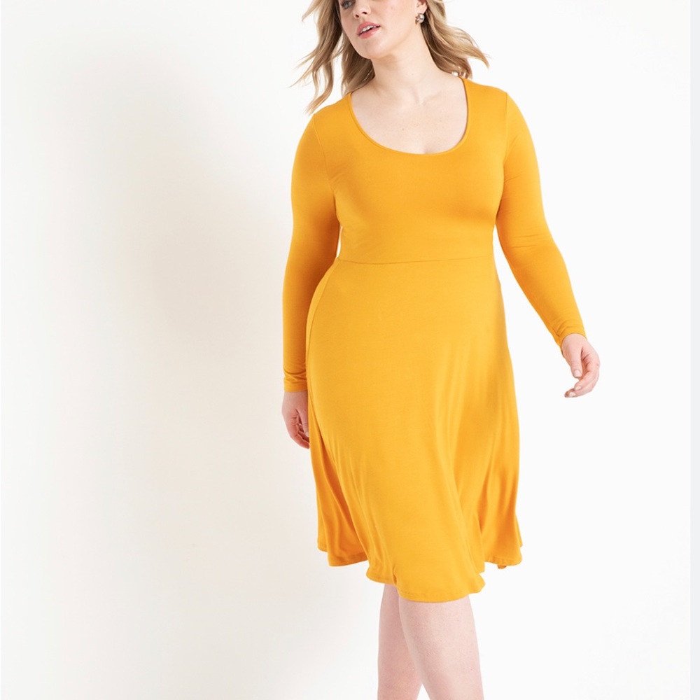 Eloquii Golden Yellow Scoop Neck Fit and Flare Dress